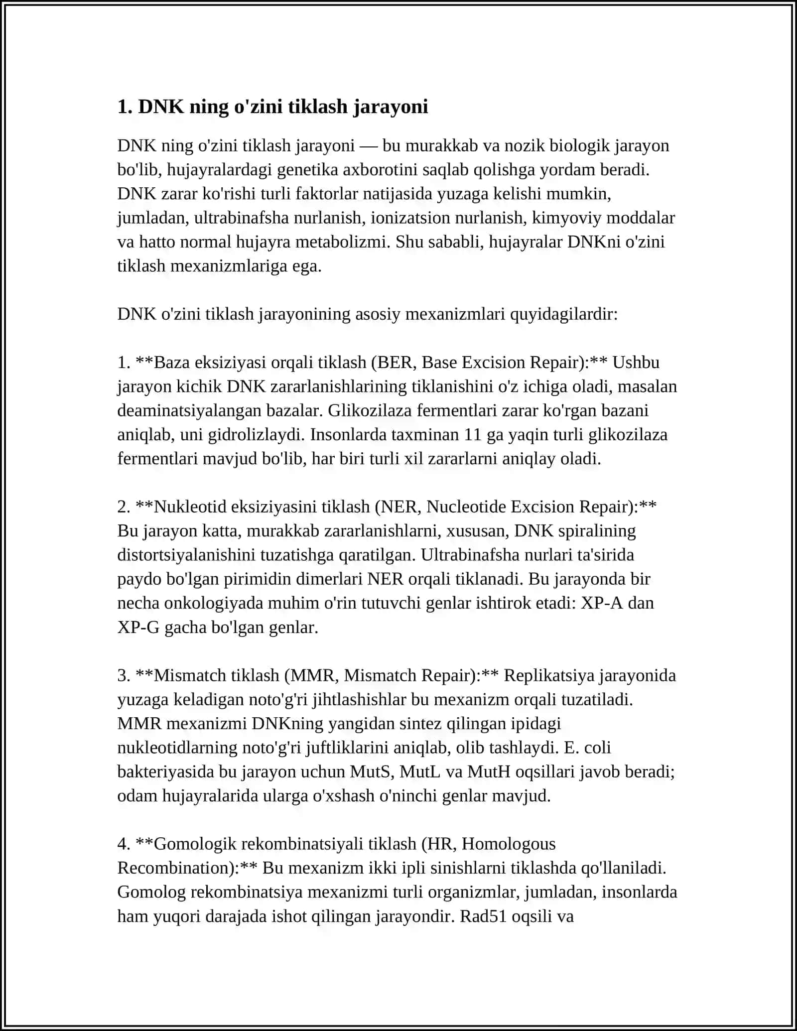 DNK ning oqsil biosintezidagi roli. Genetika injeneriya. O'zgaruvchanlik va uning shakllari 3