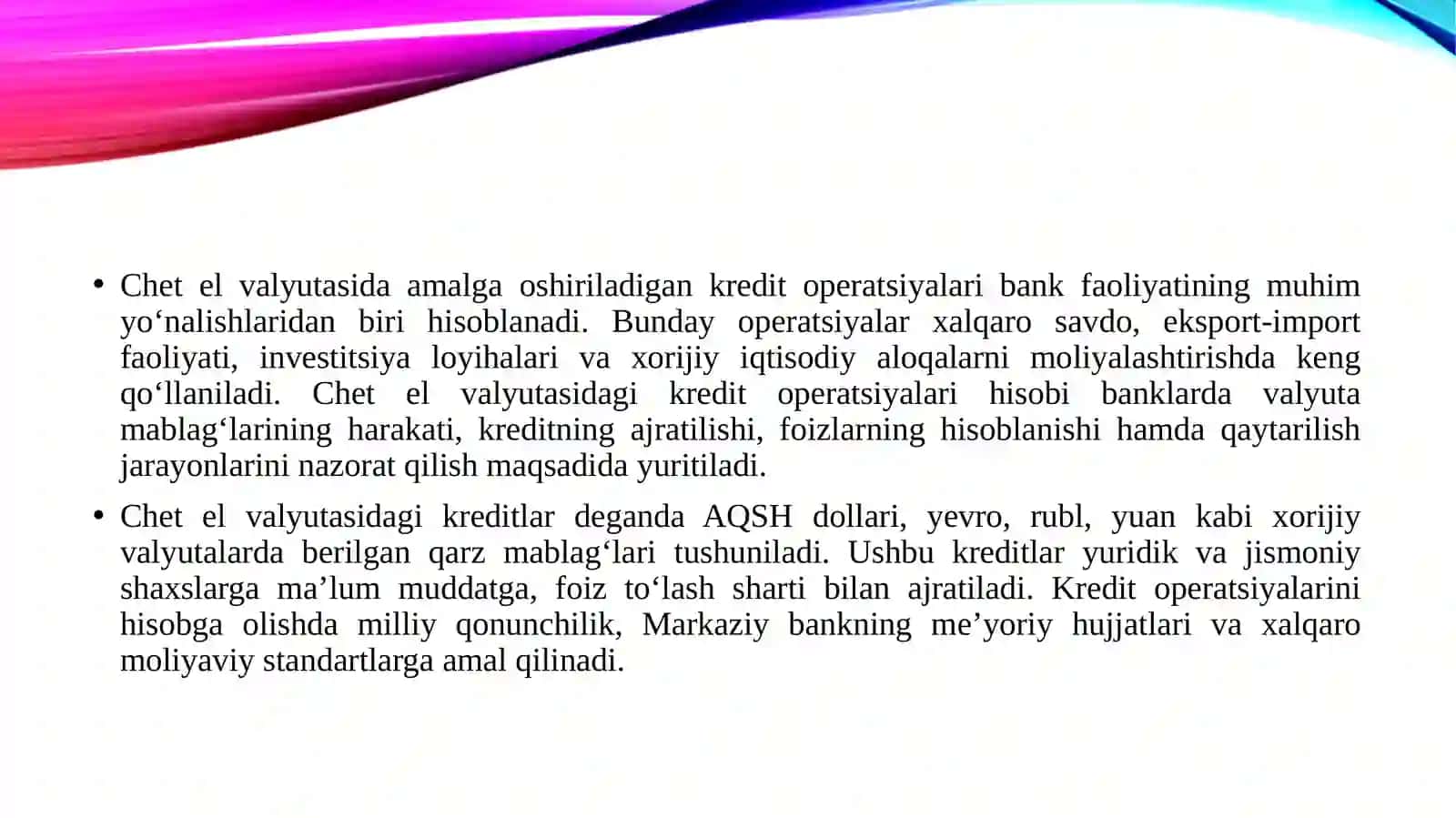 Chet el valyutasi bilan O’tkaziladigan kredit operatsiyalari xisobi 3