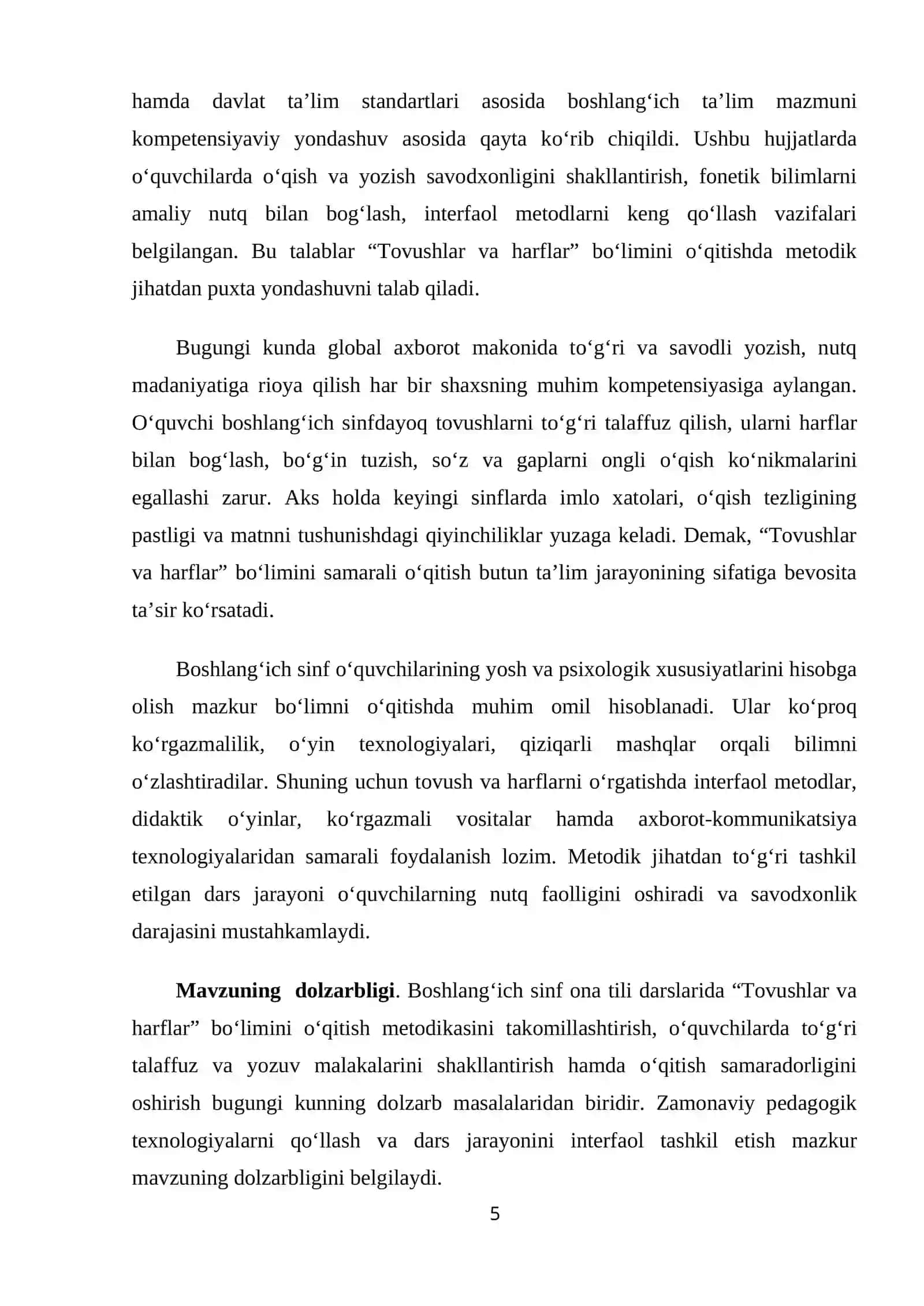 BOSHLANG‘ICH SINFDA “TOVUSHLAR VA HARFLAR” BO‘LIMINI O‘RGANISH 3