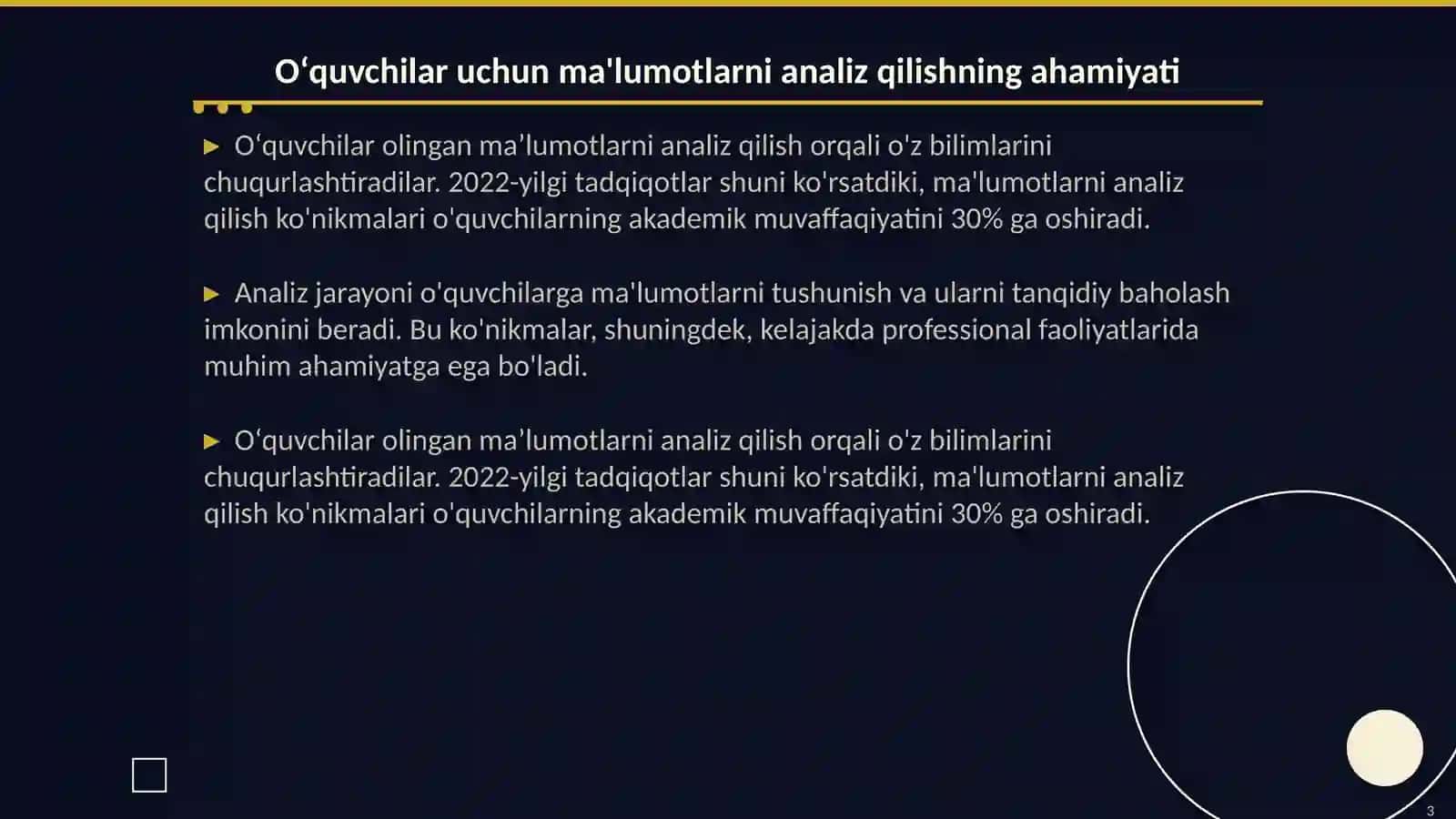 Oʻquvchilar olingan maʼlumotlarni analiz va sintezlash faoliyati 3