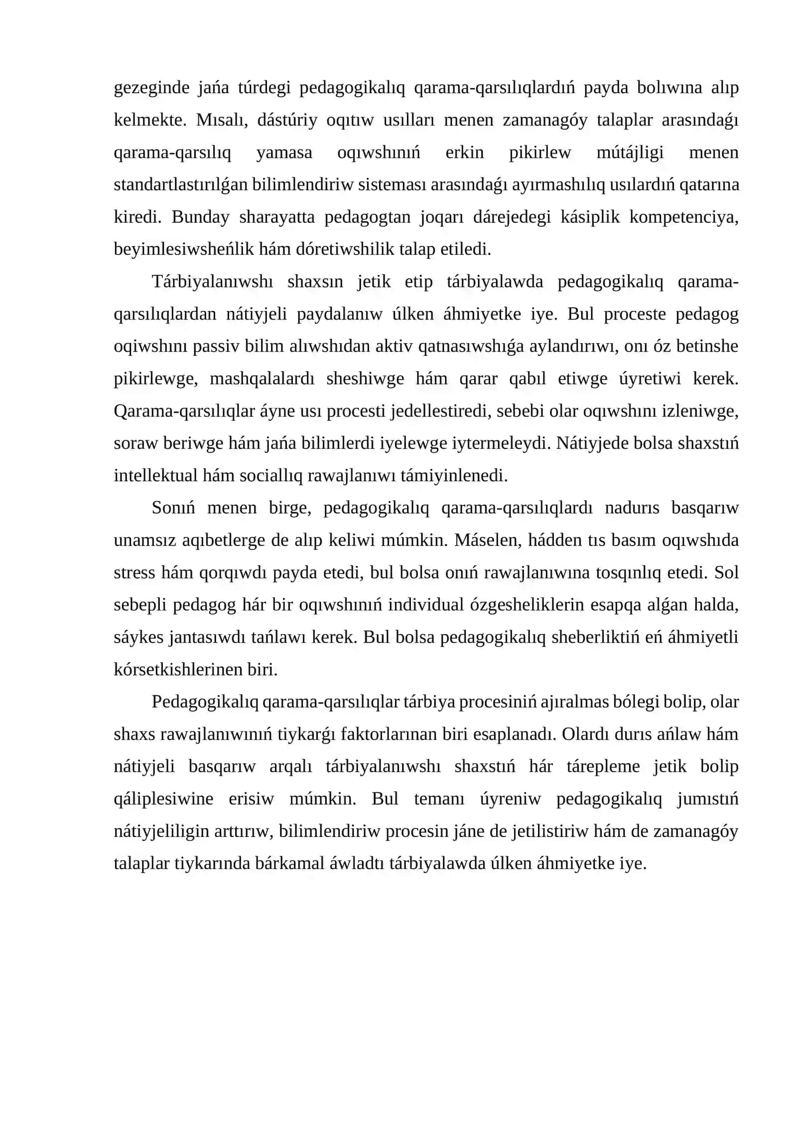 Pedagogikalıq qarama-qarsılıqlar tárbiyası hám de tárbiyalanıwshı shaxsınıń jetilisiw jolları 3