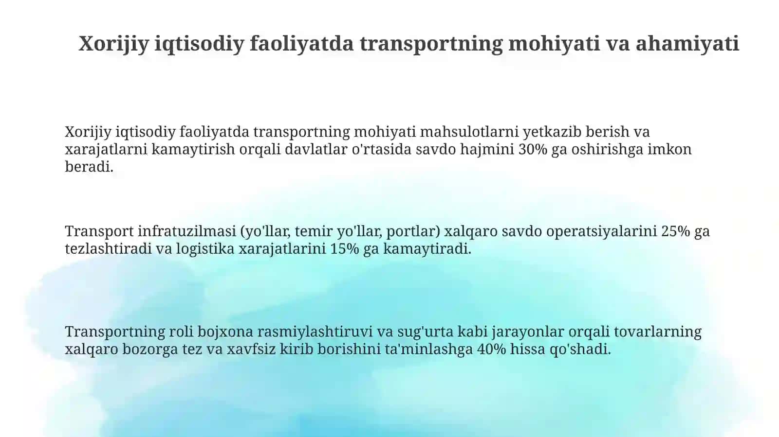 Xorijiy iqtisodiy faoliyatda transport va uning ahamiyati 3