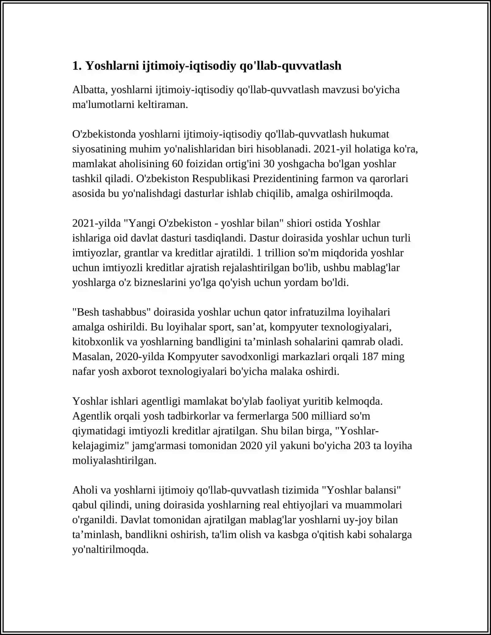YOSHLARNI QO'LLAB QUVVATLASHNI DAVLAT SIYOSATINI AHAMIYATI 3