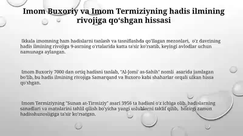 Imom Buxoriy va Imom Termiziyning hadis ilmiga qoʻshgan hadislarini qiyosiy tahlili 3