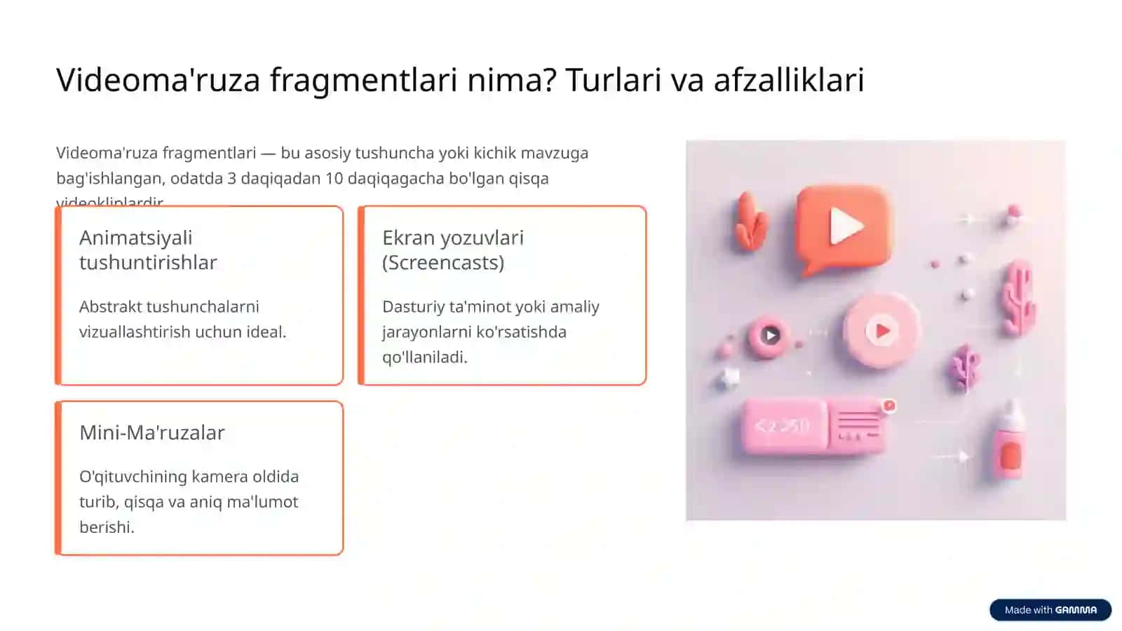 Masofaviy ta'limda videoma'ruza fragmentlarini qo'llash texnologiyalari 3