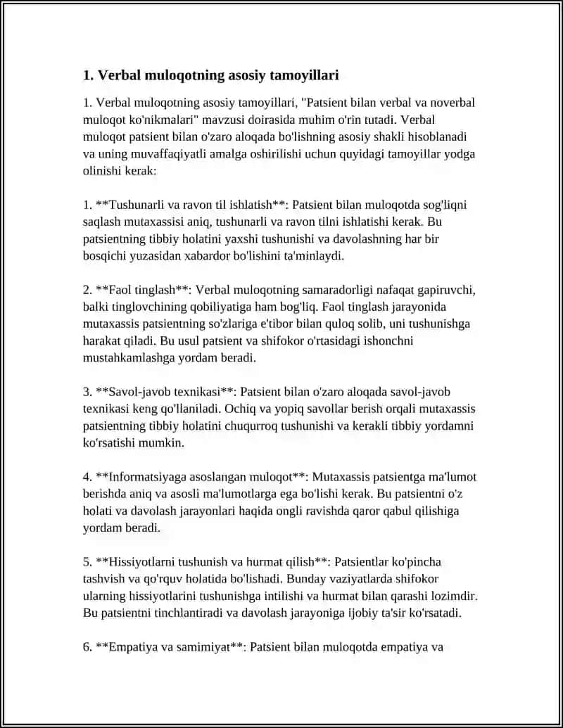 "Patsient bilan verbal va noverbal muloqot ko'nikmalari" 3
