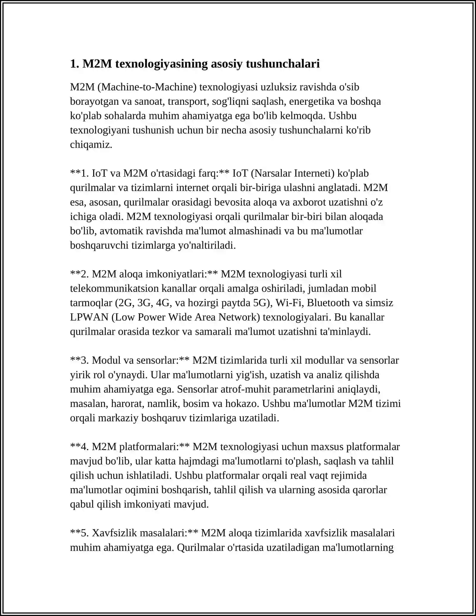 RAQAMLI IQTISODIYOTNI RIVOJLANTIRISHDA "M2M" TEXNALOGIYASI 3