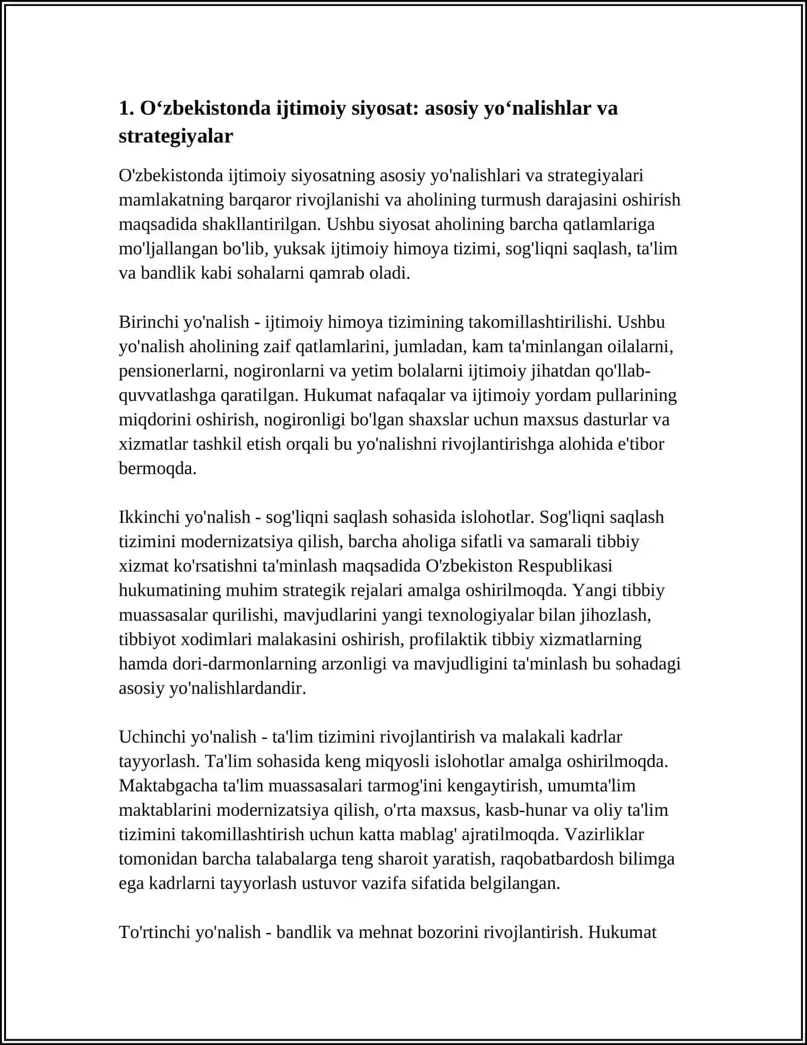 Oʻzbekistonda ijtimoiy siyosat: asosiy yoʻnalishlar va strategiyalar 3
