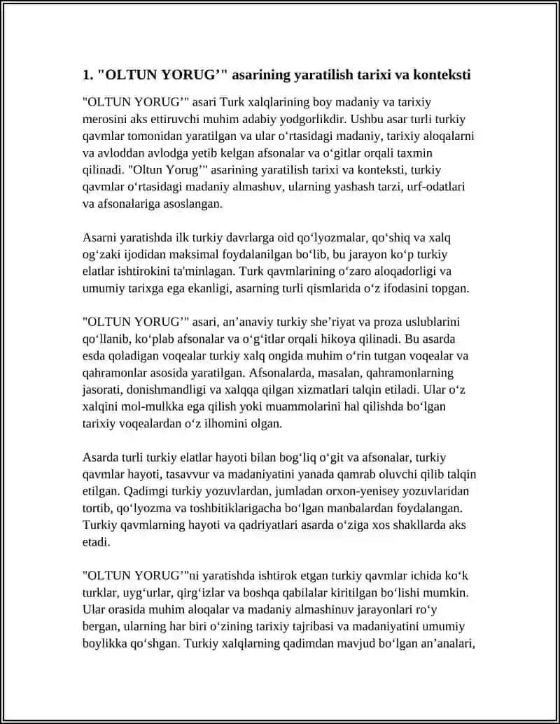 "OLTUN YORUG’ " NING YARATILISHIDA TURKIY QAVMLARNING ISHTIROKI. ASARDAGI AFSONA VA O’GITLAR." 3