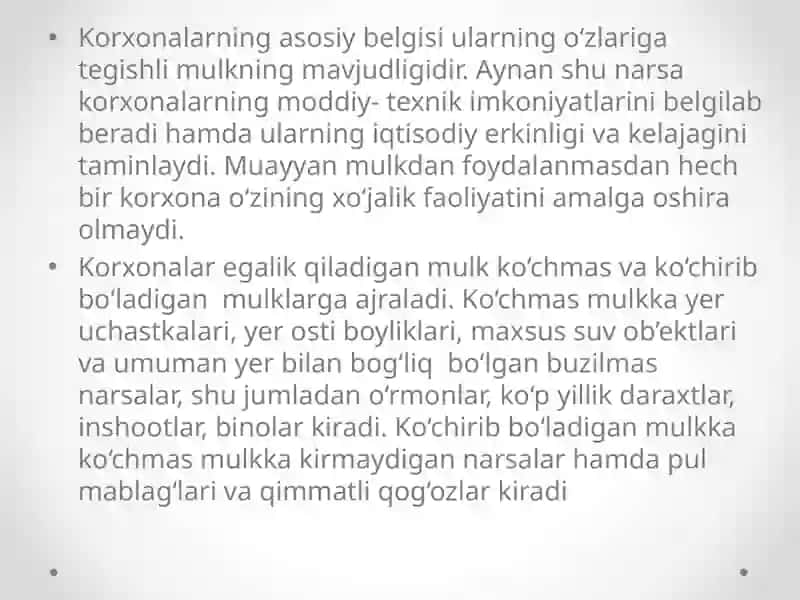 Korxonaning asosiy fondlari va ishlab chiqarish quvvati korxonaning aylanma mablag'lari 3