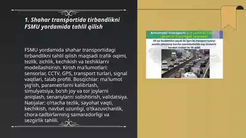 Shaharlarning transport muammolari mavzusida FSMU tahlil qilish 3