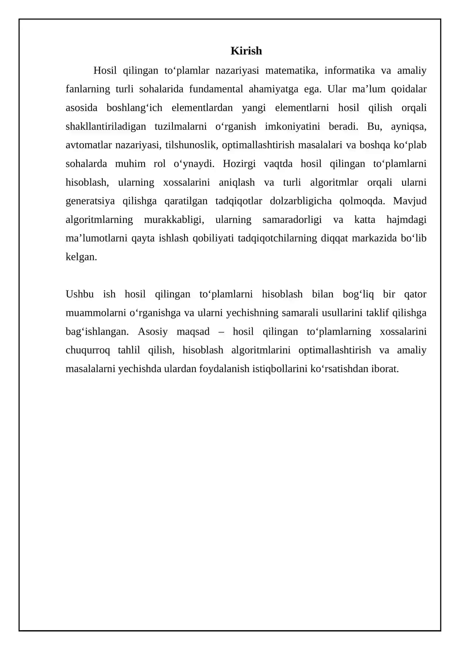 Hosil qilinadigan to plamlar. Hisoblash masalalari 3