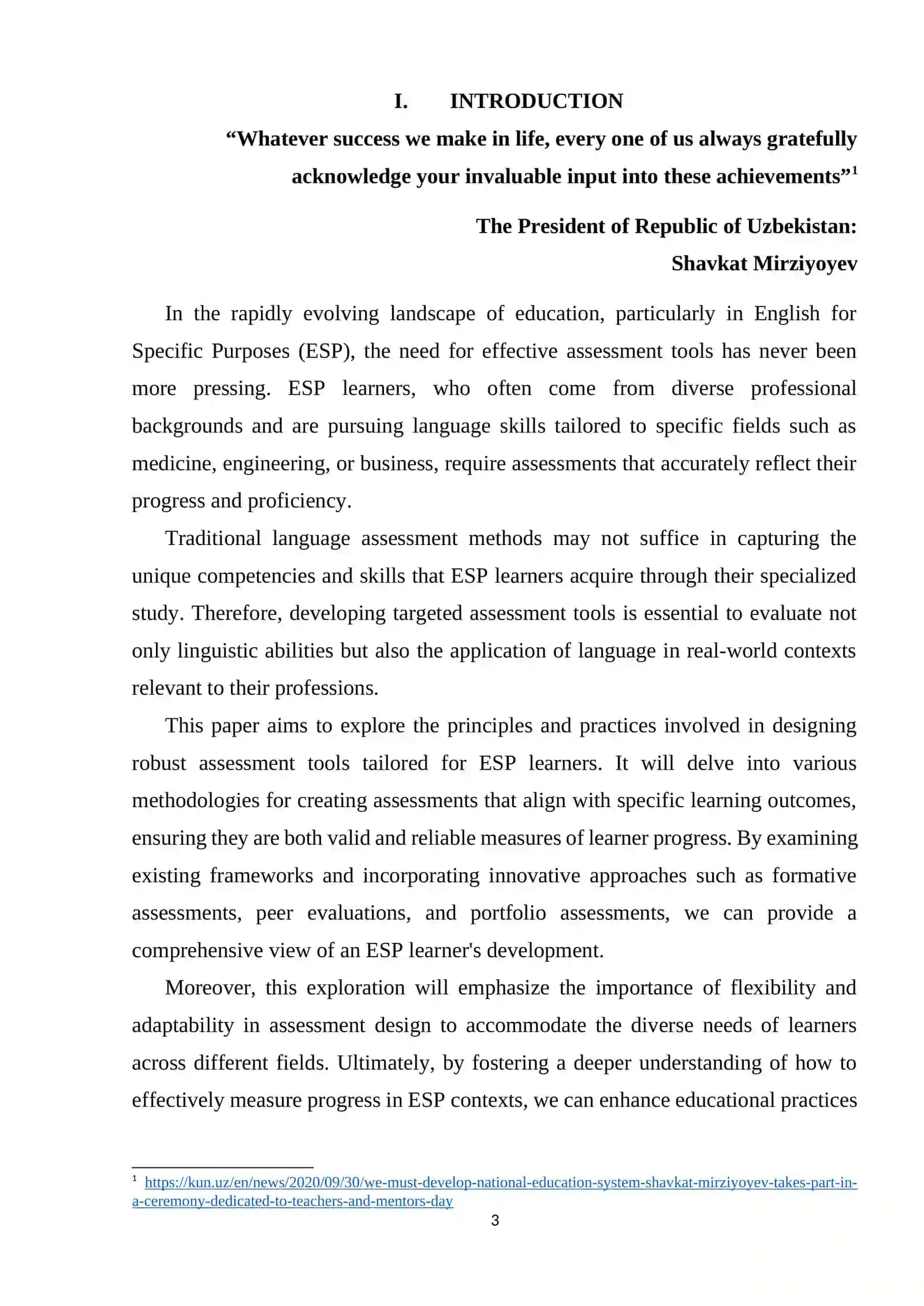 COURSE WORK ON THEME: DEVELOPING ASSESSMENT TOOLS FOR MEASURING ESP LEARNERS' PROGRESS 3