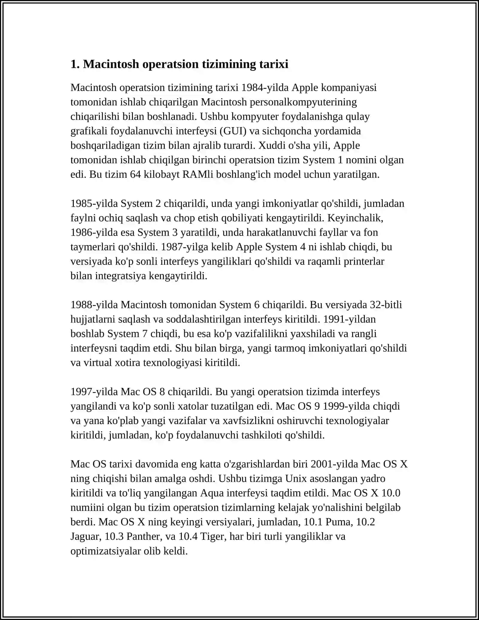 APPLE MACINTOSH OPERATSION TIZIMINING UMUMIY TA'RIFI. VAZIFALARI 3