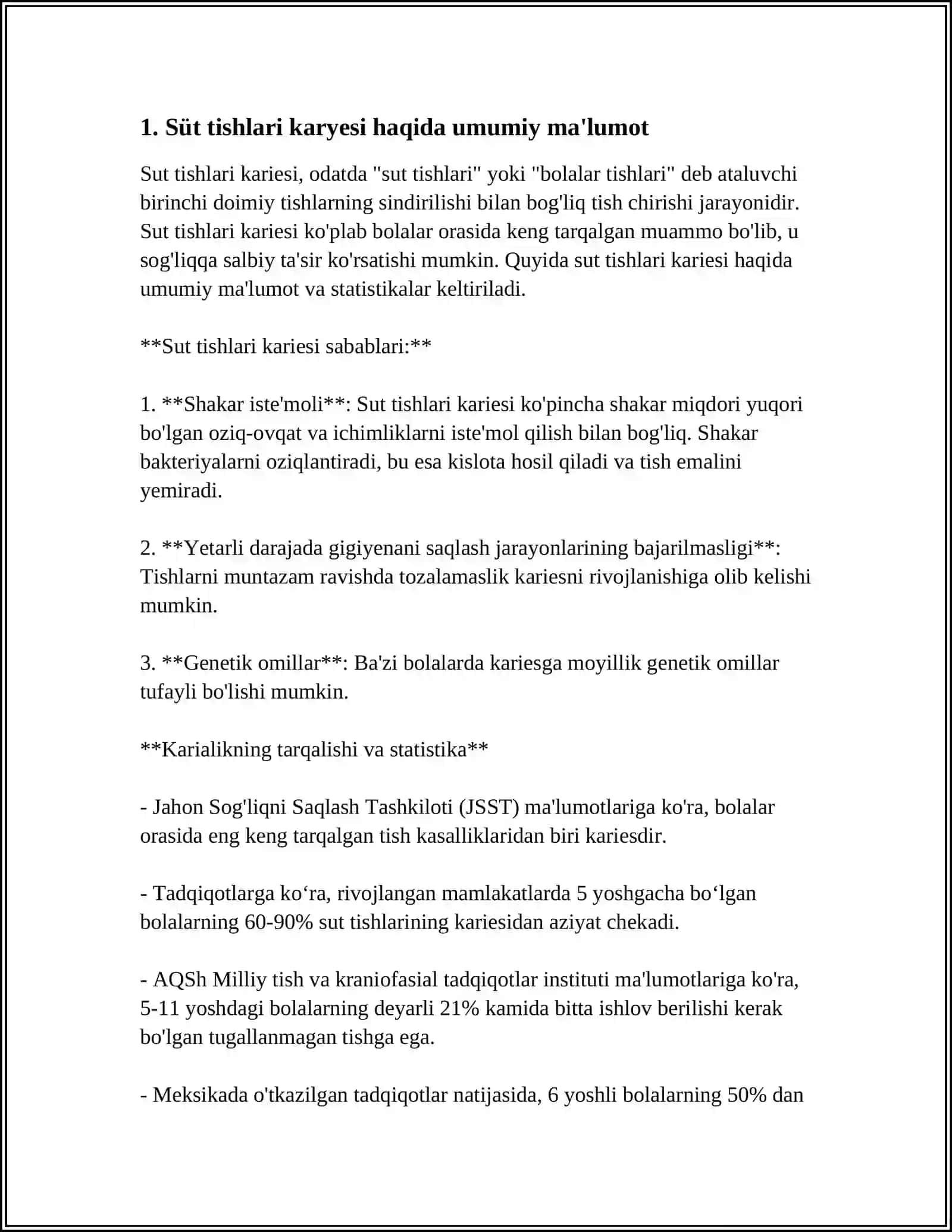 SUT TISHLAR KARIESI UNI O'ZIGA XOS DAVOLASH VA UNING ASORATLARI 3