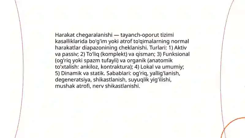 Tayanch oporut tizimi kasalliklarda harakat chegaralanishi 3