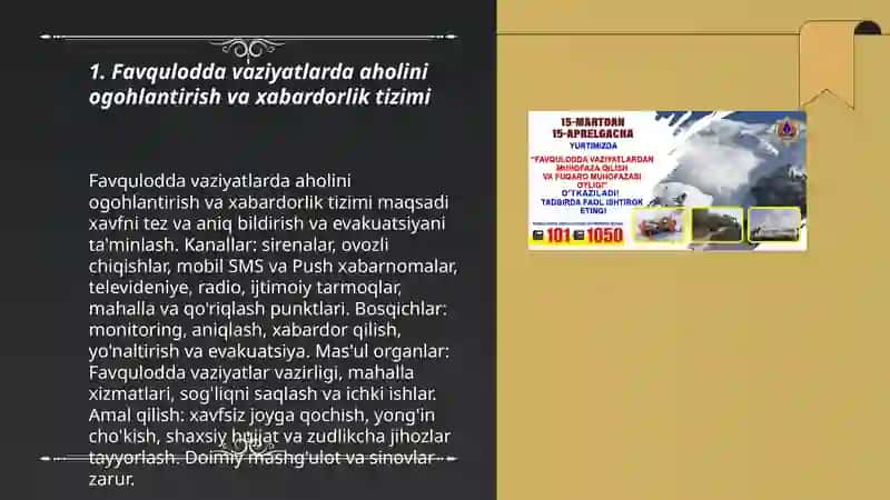 Favfqulodda vaziyatlar aholini muhifaza qilish. Jamoa himoya vositalari 3