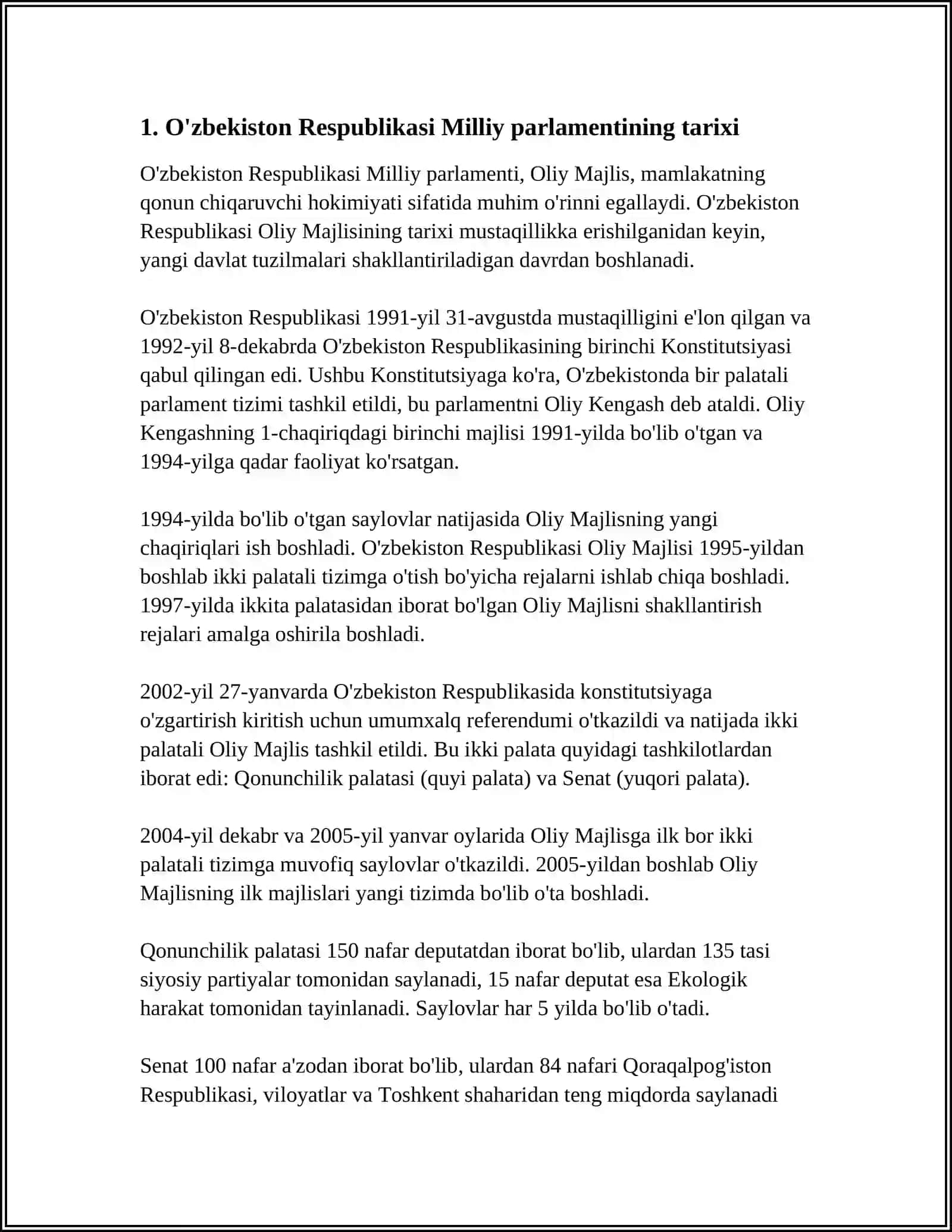O'zbekiston Respublikasi Milliy Parlamentining Shakllanishi va Faoliyati 3