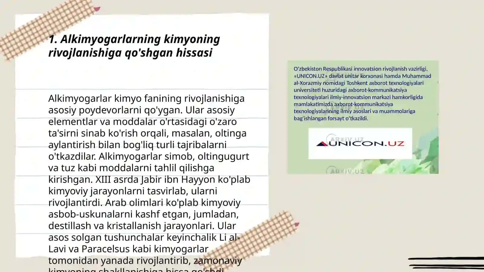 Alkimyogarlar faoliyatining kimyoni rivojlantirishdagi roli Mashhur arab alkimyogarlari 3