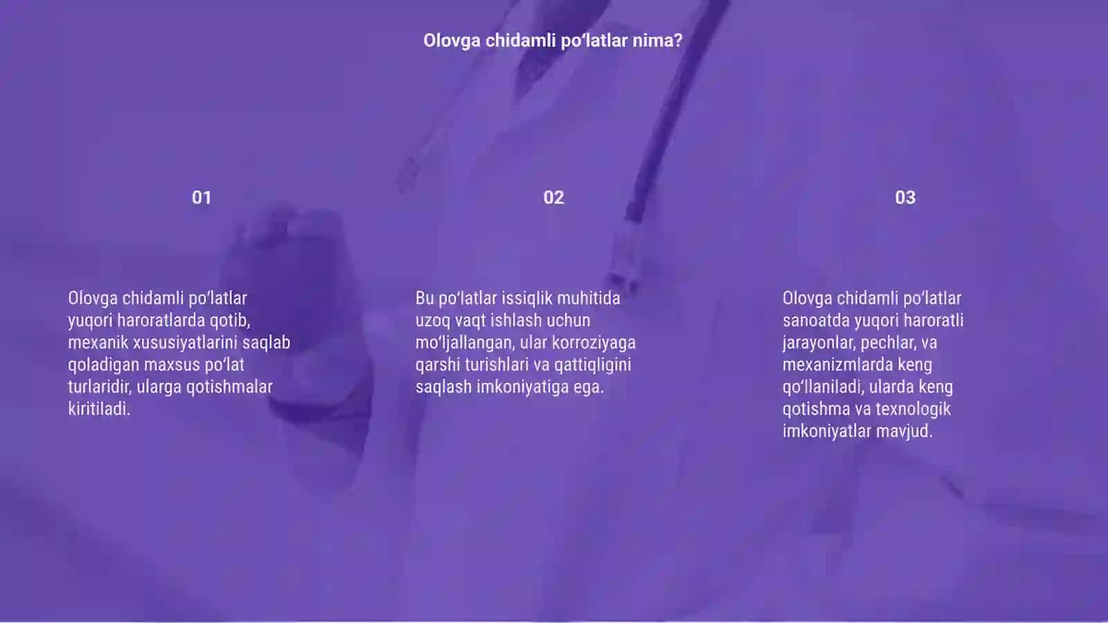 Olovga chidamli poʻlatlar va ularning qotishmalari 3