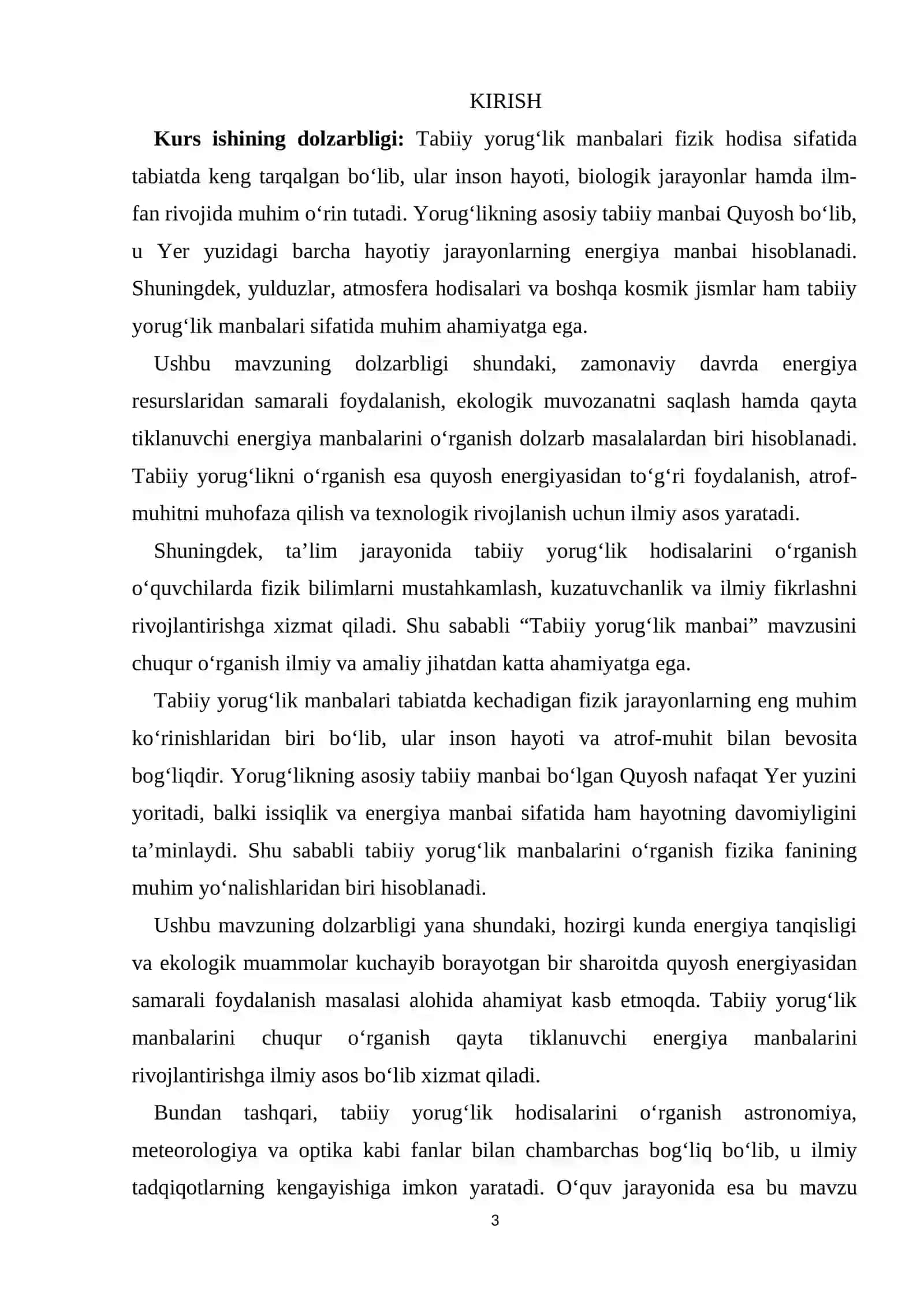 "TABIIY YORUG`LIK MANBAI" KURS ISHI 3
