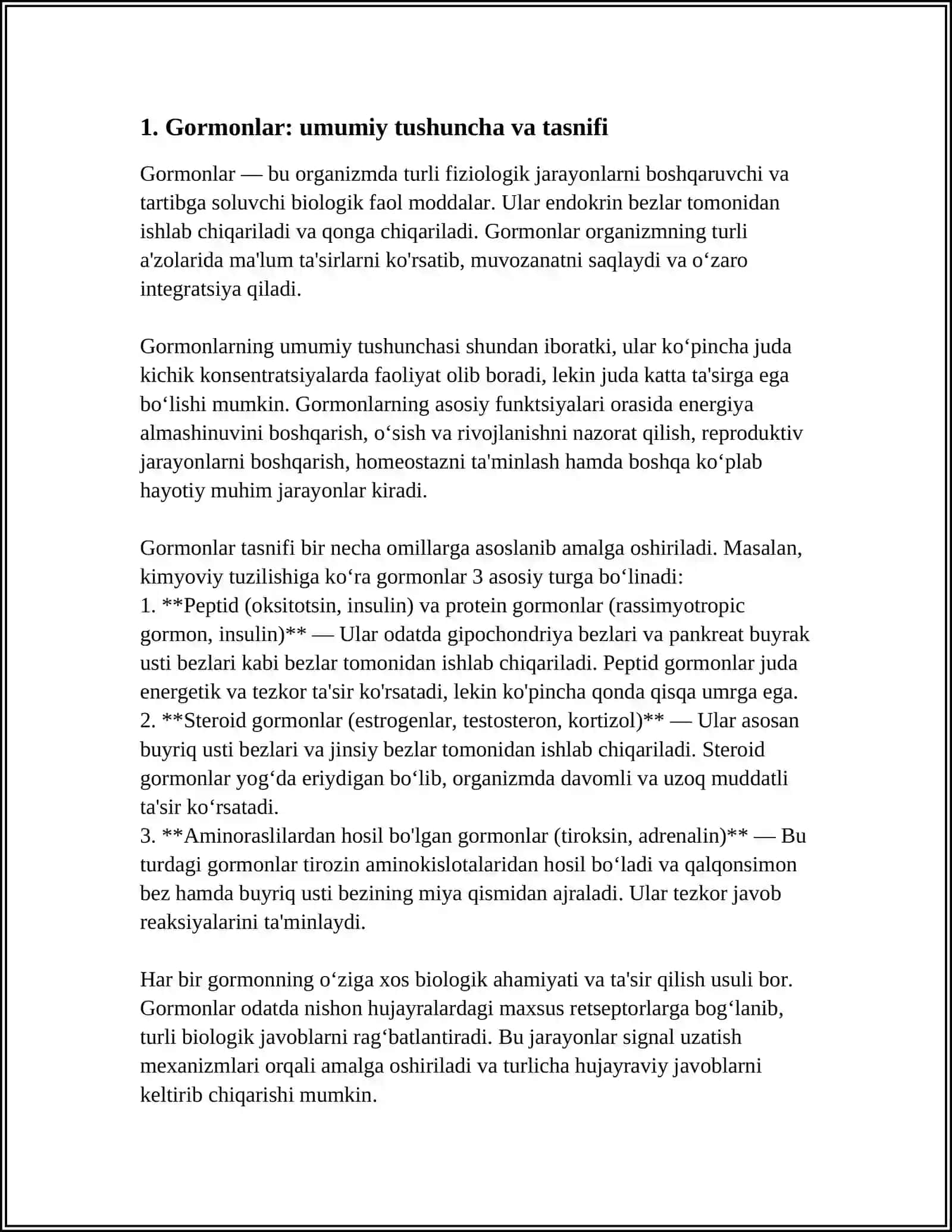 GORMONIDLAR. GASTRIN GORMONI VA UNING BIOLOGIK AHAMIYATI 3