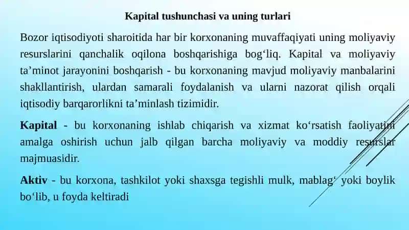 KAPITALNI VA MOLIYAVIY TA`MINOT JARAYONINI BOSHQARISH 3