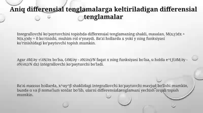 Toʻla differensial tenglamalarga keltiriladigan differensial tenglamalar 3