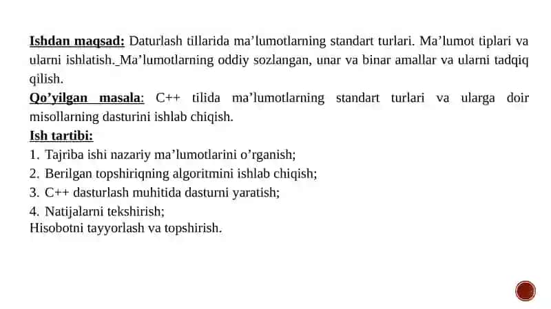 Dasturlash tillarida ma’lumotlarning standart turlari 3