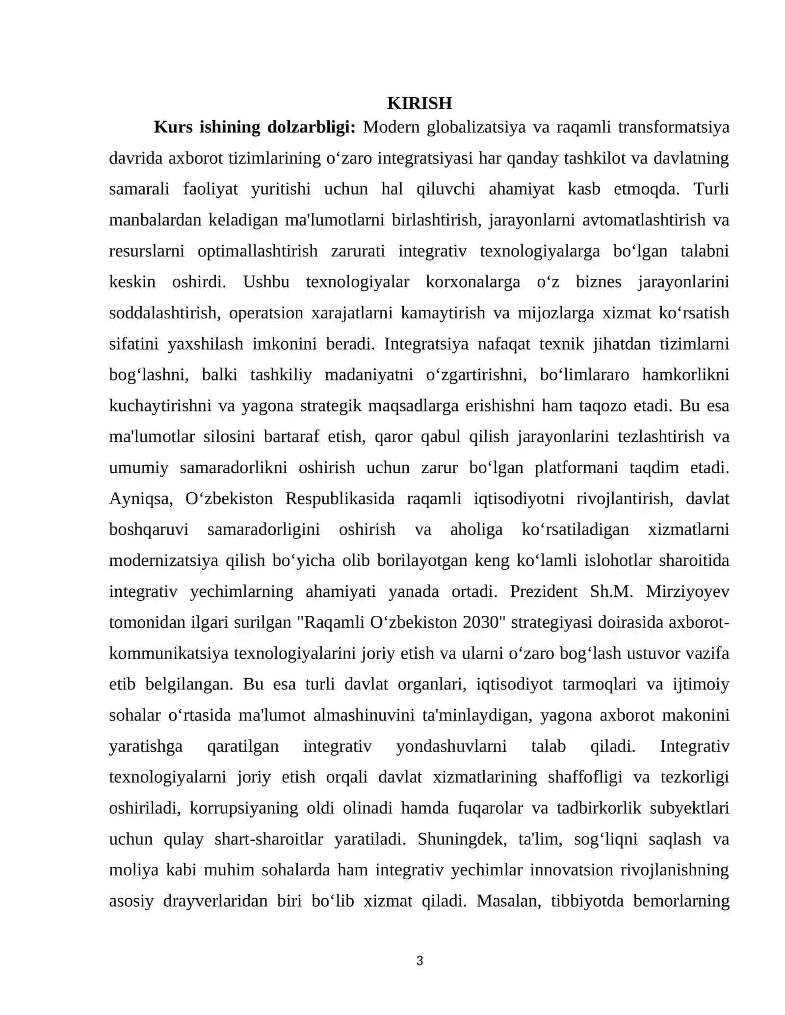 KURS ISHI "INTEGRATIV TEXNOLOGIYALAR VA ULARDAN FOYDALANISH" 3