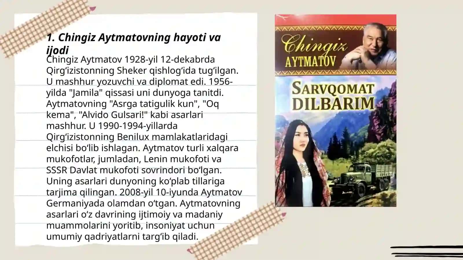 Chingiz Aytmatov "Sarviqomad dilbarim" 3