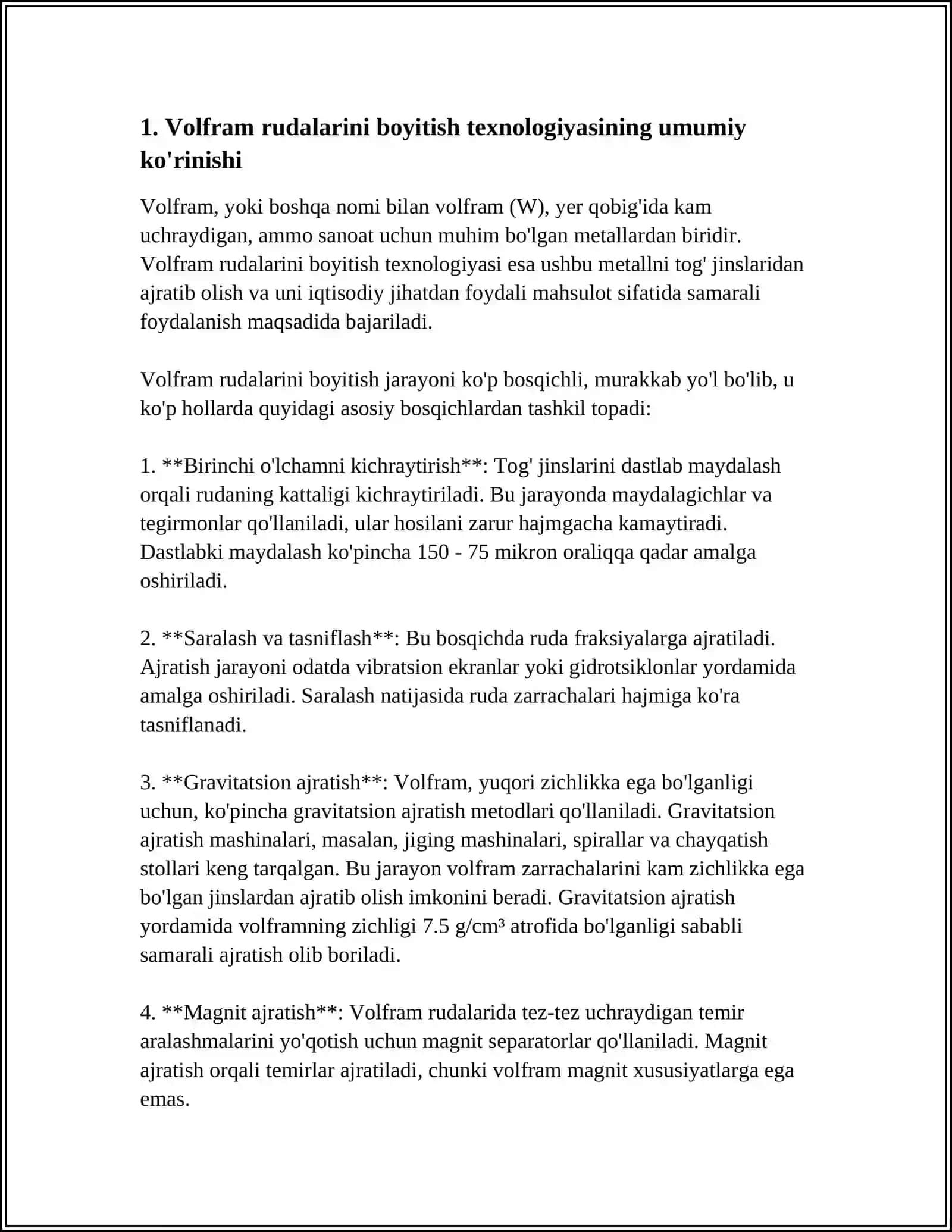 VOLFRAM RUDALARINI BOYITISH TEXNOLOGIYASI 3