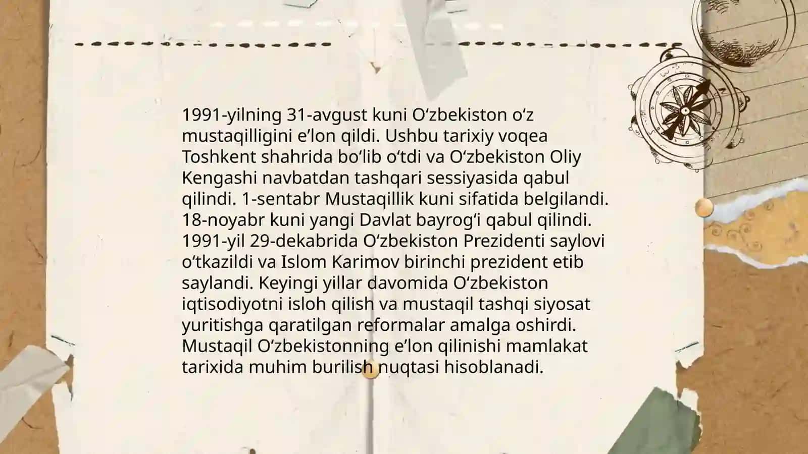 Mustaqil Òzbekiston Respublikasi tashkil topishining tarixi ahamiyati 3