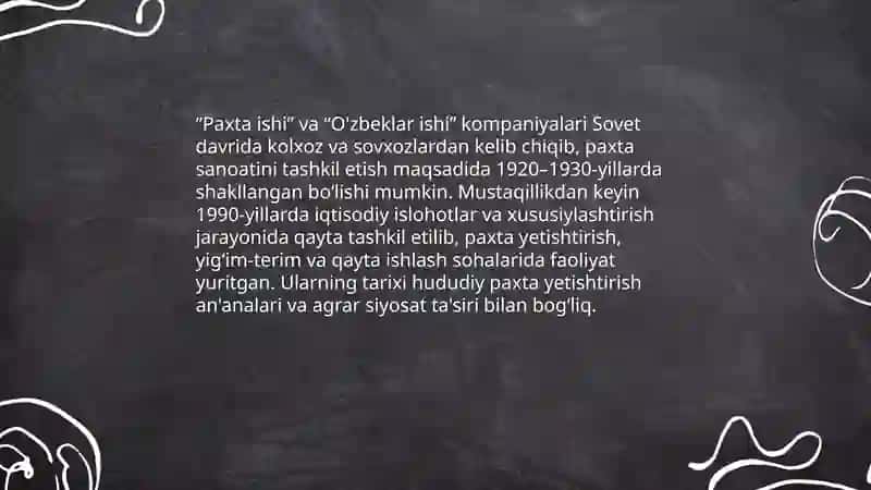 Paxta ishi va O'zbeklar ishi kompaniyalari tarixi 3