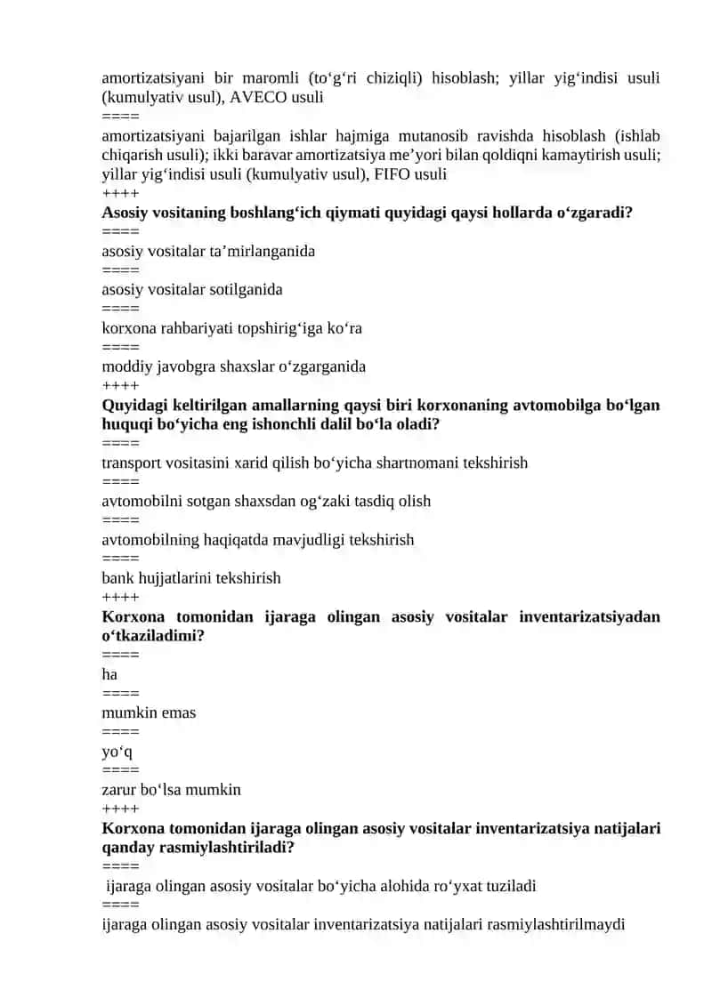 "BOSHQA TARMOQLARDA AUDIT" FANIDAN TEST SAVOLLARI 3
