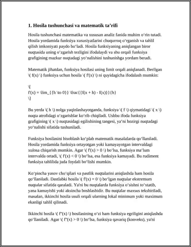 FUNKSIYA HOSILASI. HOSILA YORDAMIDA FUNKSIYANI TEKSHIRISH 3
