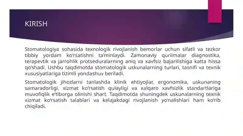 Zamonaviy stpmotologik qurilmalar, tasnifi, xususiyatlari 3