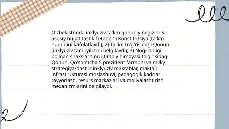 O'zbekistonda alohida talim ehtiyojlari bo'lgan bolalar uchun inklyuziv ta’lim 3