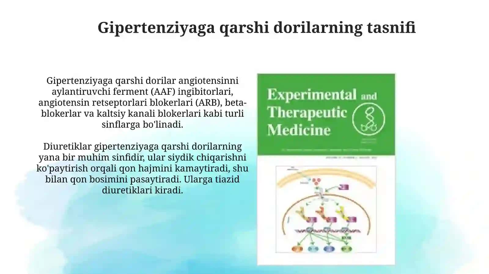 Gipotenziv dori vositalar farmakolgiyasi. Miotrop va neyrotrop gipotenziv dori vositalari 3