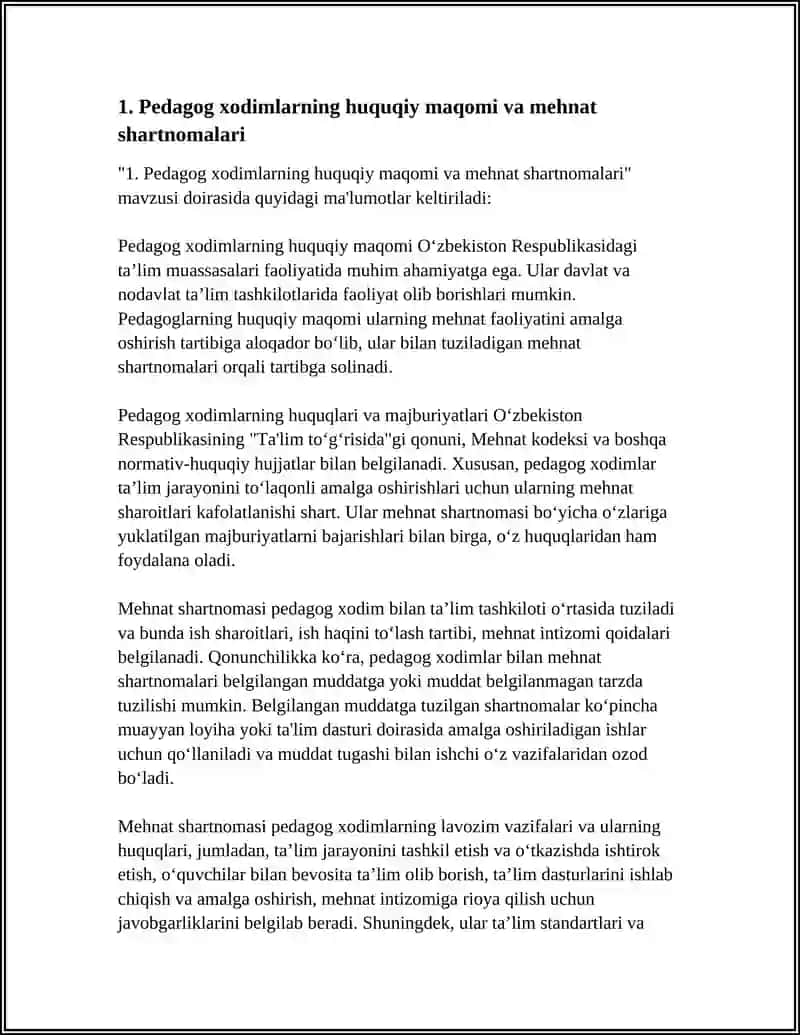 Pedagog xodimlarning huquqiy maqomi va mehnat shartnomalari 3