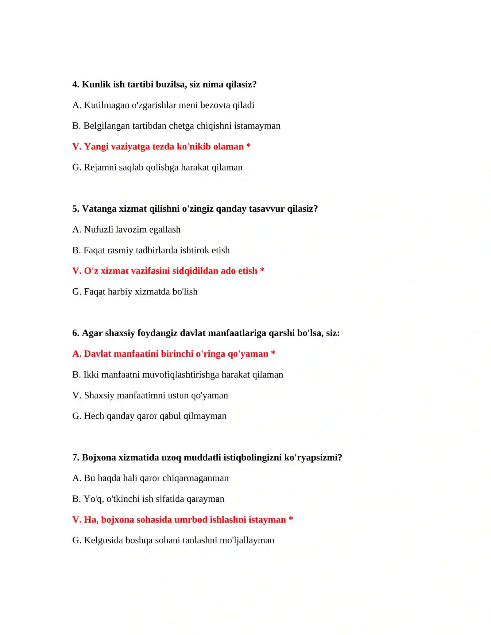 Bojxona xizmatiga nomzodlar uchun testlar 3
