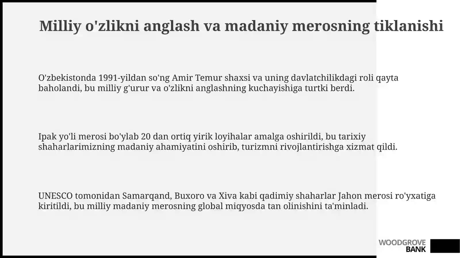 Mustaqilik yilarida Oʻzbekistondagi manaviy va madaniy tarqiyoti 3