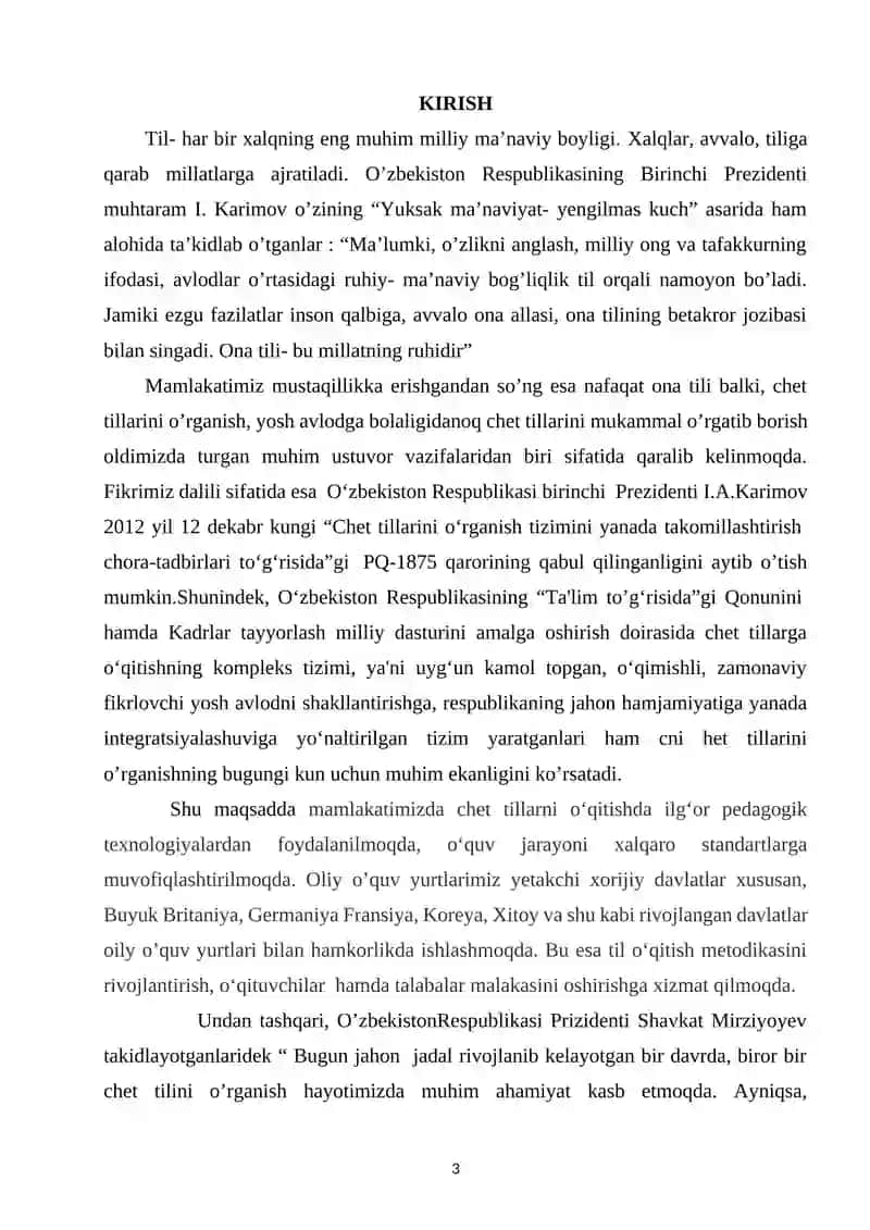 Meva va sabzavot nomlari bilan boshlanuvchi frazeologik iboralarning badiiy adabiyotda qo’llanilishi.  BITIRUV MALAKAVIY ISHI 3