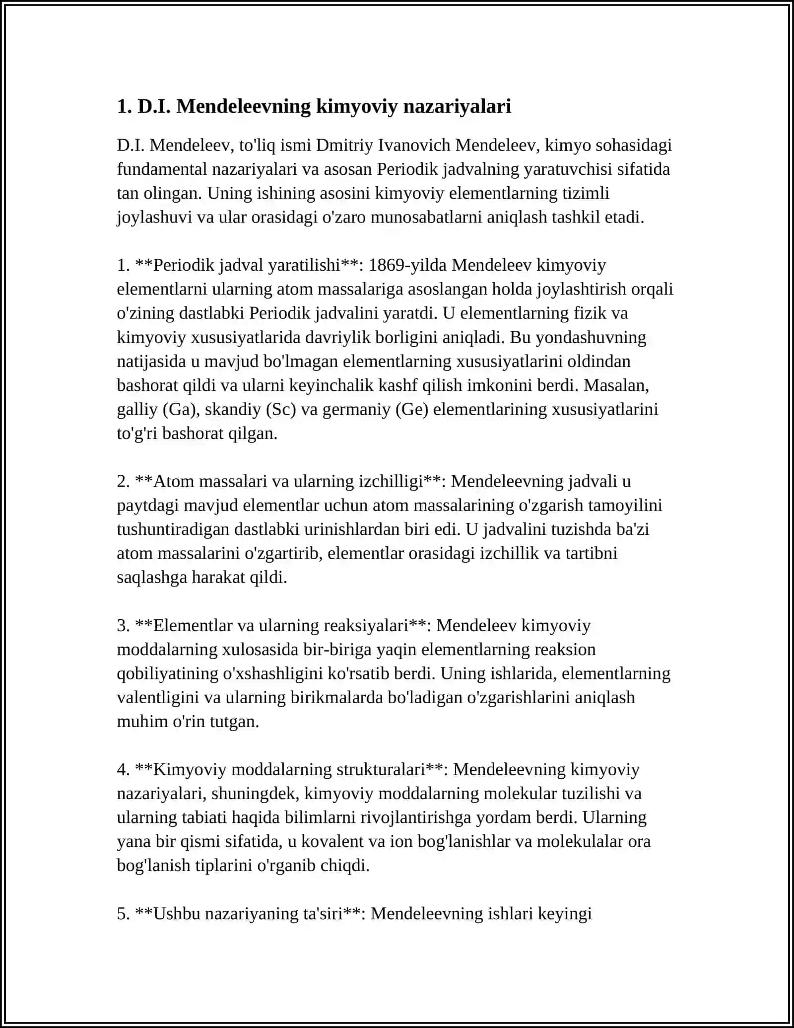 MUSTAQIL ISH Mavzu: D.I.MELDELEYEVNING GIDRATLANISH NAZARIYASI 3