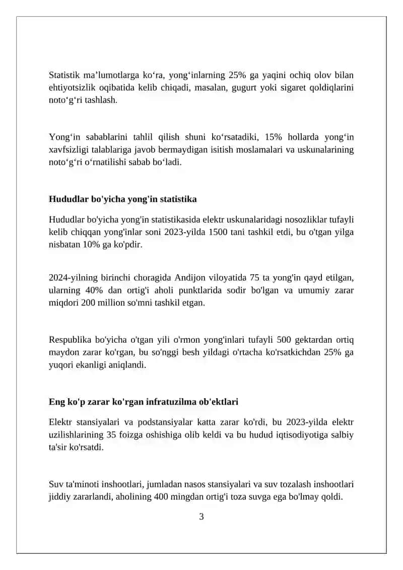 Respublika bo'ylab yong'inlar sodir bo'lishi va ularda ko'riladigan zararlar 3