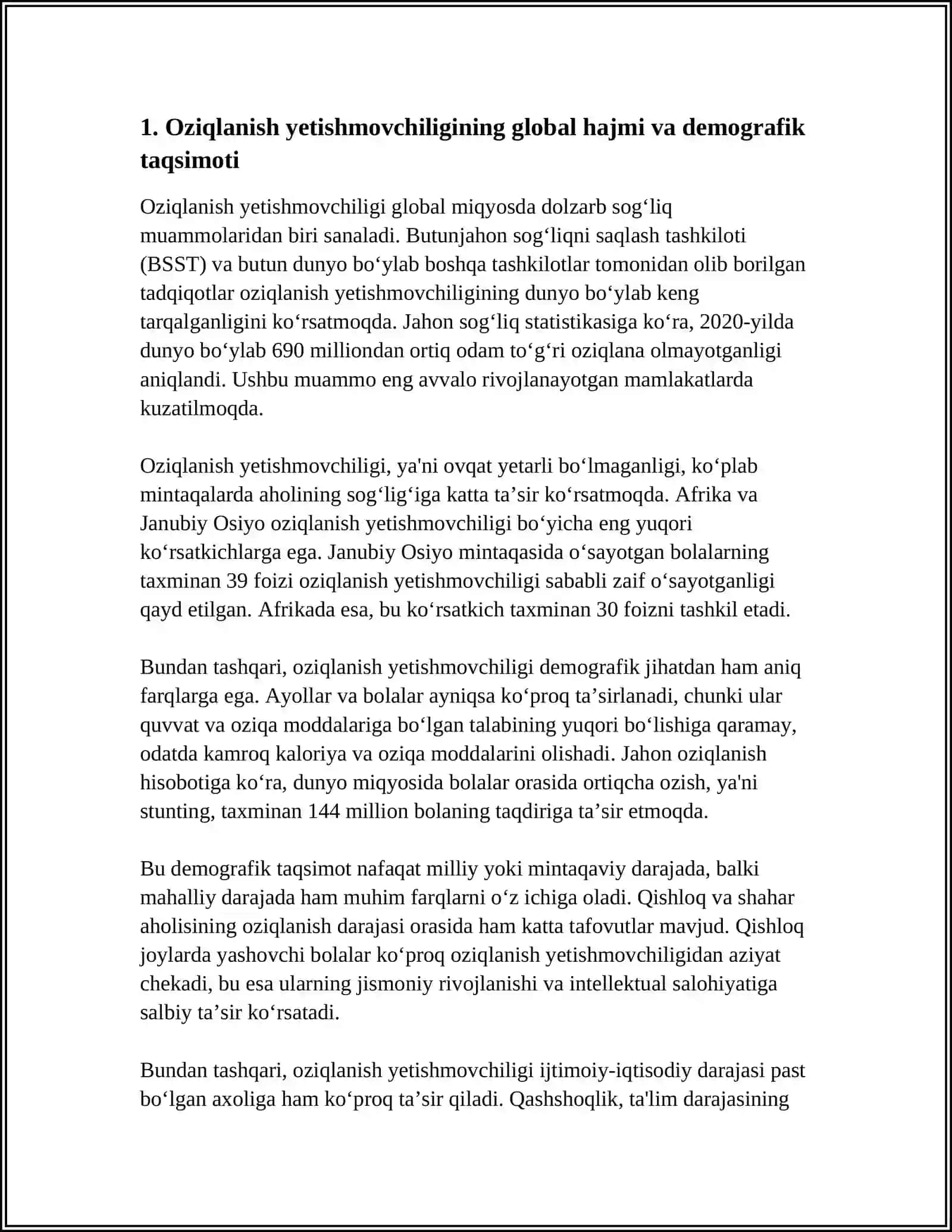 GLOBAL SOĞLIQ MUAMMOLARI:OZIQLANISH YETISHMOVCHILIGI,VITAMIN DEFITSITI VA SEMIZLIK EPIDEMIYASI (YASHIRIN OCHLIK.RIVOJLANGAN MAMLAKATLARDA OVERNUTRITION MUAMMOSI) 3