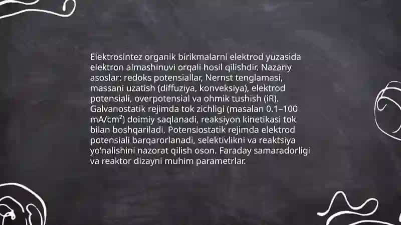 Organik moddalar eletrosintezi 3