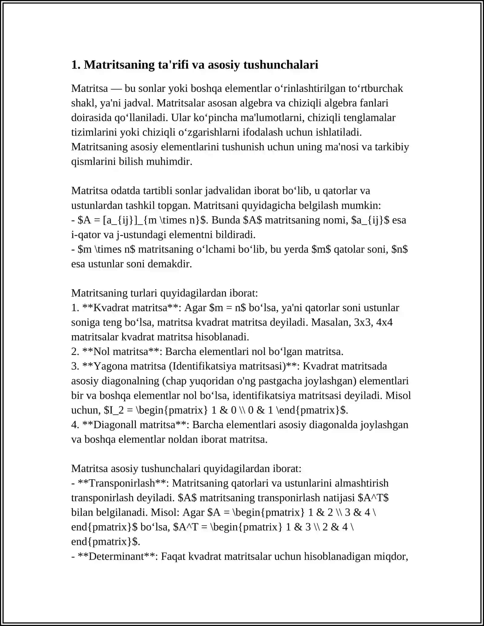 MATRITSANING RANGI VA XOSSALARI 3