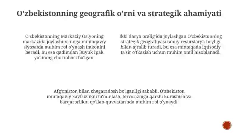 O'zbekistonning Markaziy Osiyoda tinchlik va barqarorlikni ta'minlashdagi o'rni 3