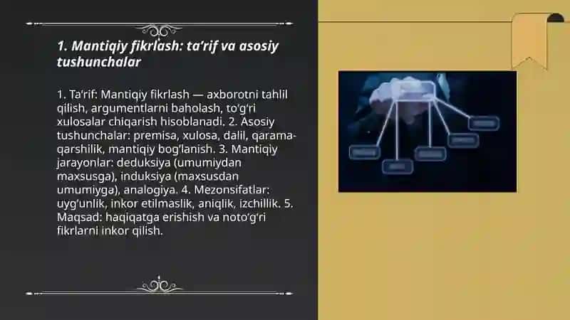 Mantiqiy fikrlashning omillari, talab va mezonlari 3